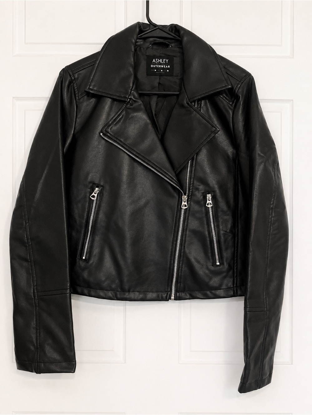 Women's Black Faux Leather Moto Jacket - Medium